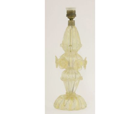 A Murano glass and aventurine table lamp base, with flowerhead prunts, 37cm high