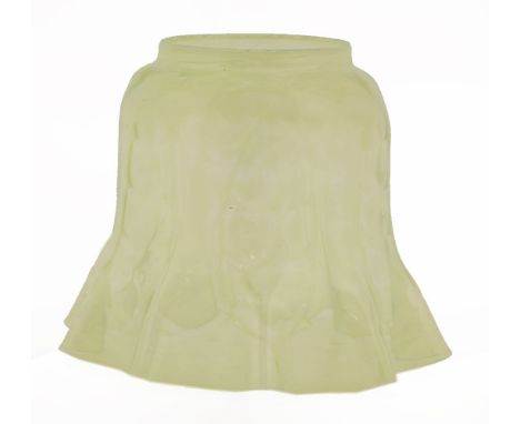 An Arts and Crafts opaline glass lamp shade,with feather design and crimpled rim,17cm high