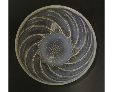 A Lalique 'Poissons' opalescent glass bowl,raised 'R Lalique' and etched frame 'No: 3211',24cm diameter