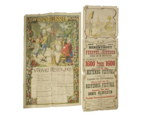 Two Belgian posters,one titled 'Nationale Feestan 1903', lithograph in colours, printed by Gouweloos F & S, Brussel,152 x 109