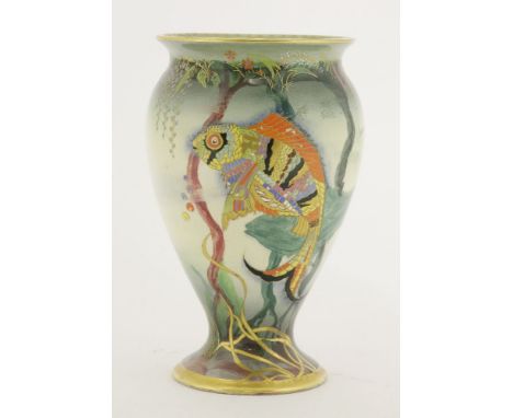 A Carlton Ware 'carp' vase, painted and enamelled with a fish amongst weeds and other fish, printed mark, 20cm high