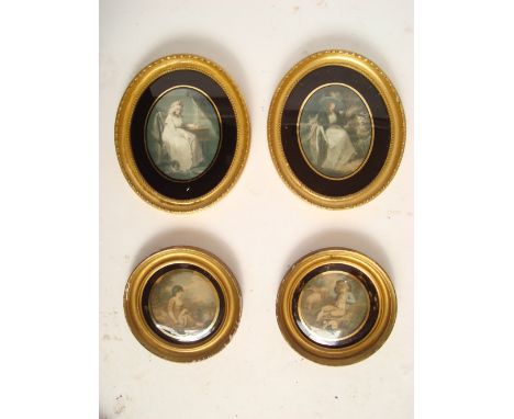 After Westal, engraved by Ryder, a pair of late 18th Century coloured stipple engravings in the round of a seated young girl 