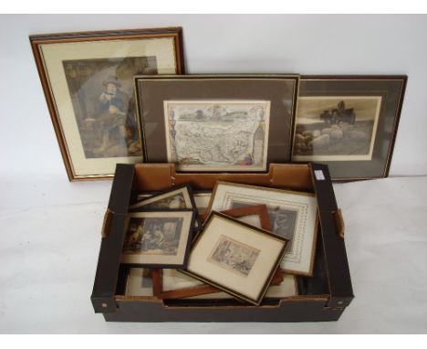 A mixed lot of prints to include "An Evening on the South Downs" after Edwin Douglas, etched by C. O. Murray; a 19th Century 