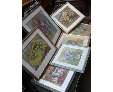 Seven pastel still lives, each signed K. W. 