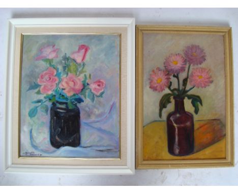 Antoinette Holland (Dutch, 1921 - 2011)
Pink roses,oil on board, signed and dated 1996, 57 x 47 cm
together with Pink Margari