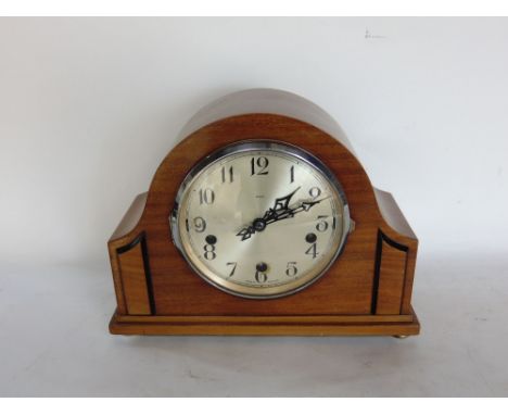 1940s walnut three train Enfield mantle clock, with 5.5" silvered dial, 31cm long