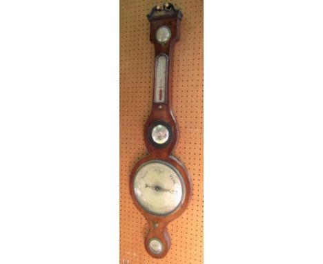 Mahogany barometer thermometer, with silvered back plate, by A.R. Noldi of Gloucester, 96 cm high