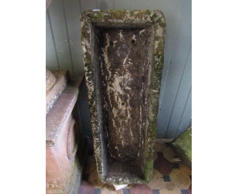 A weathered garden trough of rectangular form approx 114 cm long x 44 cm wide x 24 cm deep