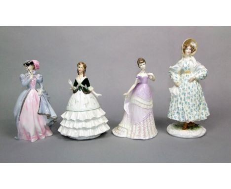 A collection of four Royal Worcester figures comprising a limited edition example from the Walking Out Dresses of the 19th Ce