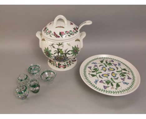 A large Portmeirion Botanic Garden soup tureen, cover and ladle and further matching wares including a large oval meat plate,