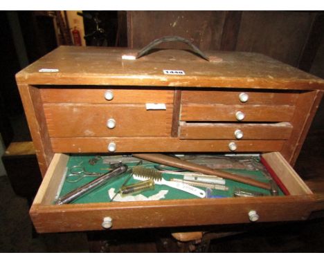 The Union Engineer tool case fitted with an arrangement of drawers containing miscellaneous tools including micro meters, bru