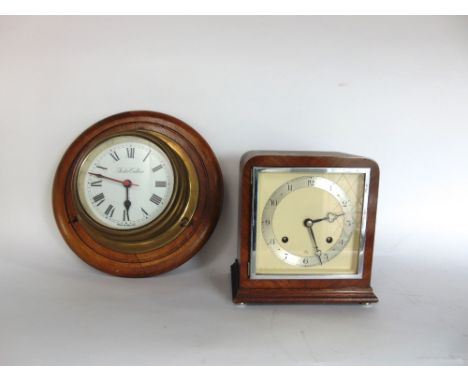 Vintage two train Elliot mantle clock in the art deco manner together with a further quartz bulk head wall clock (2)