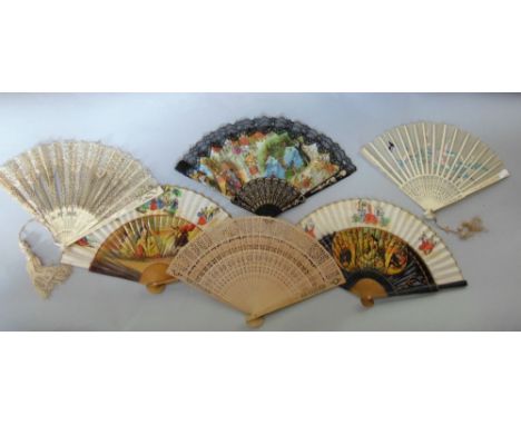 A collection of vintage and antique brize fans to include an ivory example; together with a concertina light and a glove box 