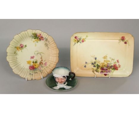 A Royal Worcester ivory ground rectangular tray with harebell and other floral detail, with puce printed mark to base, 27cm l