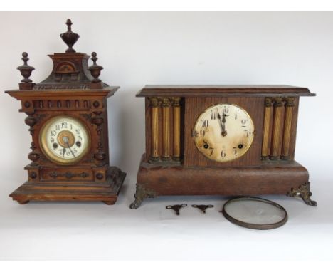 Two vintage mantle clocks, one of German origin with two train dial (2)