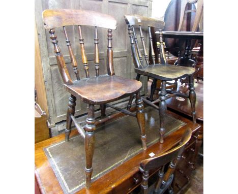 A set of six 19th century Windsor stick back kitchen chairs, mixed woods including elm, beech and fruit woods