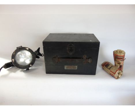 Vintage military issue admiralty signalling lamp and gas mask in original box