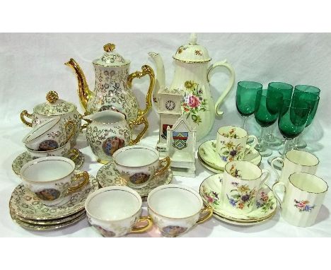 A six place Czechoslovakian coffee set with classical style figure decoration, comprising coffee pot, milk jug, sugar jug, si