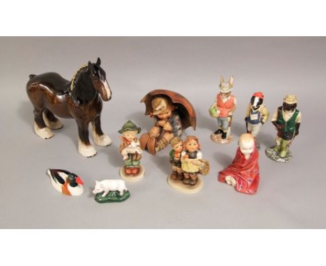 A Royal Doulton figure - This Little Pig HN1793, three Beswick figures, Fisherman Otter, ECF2, Gardener Rabbit, ECF3, Hiker B