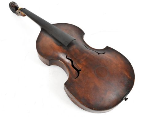 A full-size German viola of unusual form with one-piece back, length 40cm and carved scroll, bearing interior label 'Nicolaus