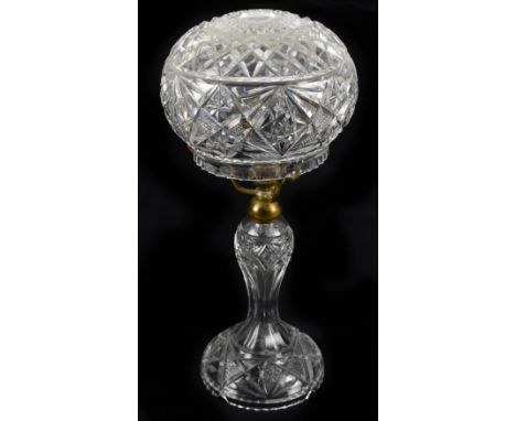 An early 20th century cut class mushroom lamp and shade, height 39cm.Additional InformationA couple of very small chips to th