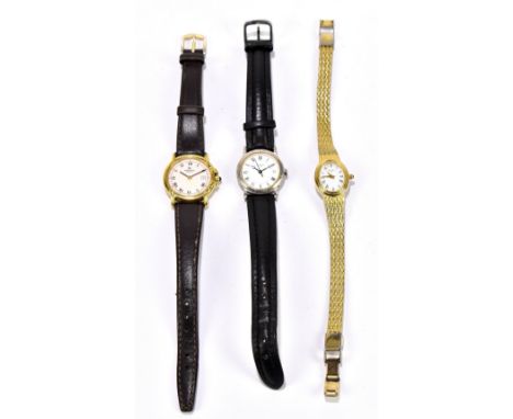 RAYMOND WEIL; a lady's 18ct gold plated wristwatch, the dial set with both Arabic and Roman numerals with subsidiary date ape