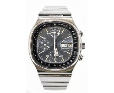 OMEGA; a mid-1970s ‘Television’ Speedmaster stainless steel wristwatch, with French day aperture, also date aperture and thre