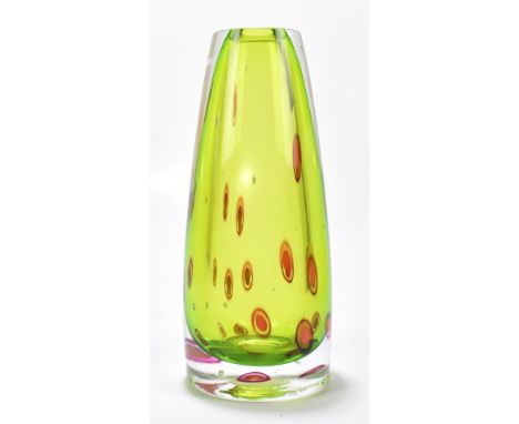 STEVE LINDARS FOR SLYGLASS; a contemporary vase of conical form of cased stylised detail, height 24.5cm.Additional Informatio