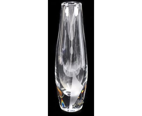 ORREFORS; a clear glass vase decorated with a sail pattern, engraved signature to the underside and original Orrefors label, 
