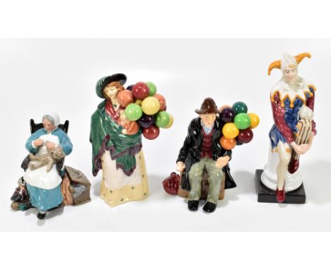 ROYAL DOULTON; three figures comprising HN1954 'The Balloon Man', HN583 'The Balloon Seller' and HN221 'Nanny', also a Leonar