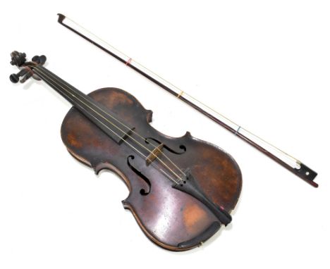 A full-size Austrian violin with two-piece back, length 36cm, unlabelled but branded with a circular devise below the button,