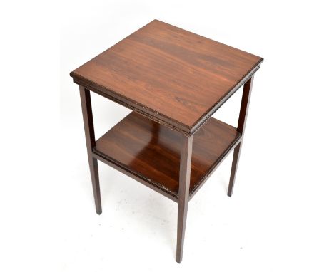 An Edwardian Rosewood two tier occasional table, of square form, on tapered legs, height 61cm, width 40cm.Additional Informat