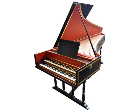 CLAYSON &amp; GARRETT; a Dulcken two-manual harpsichord in ebonised case, the frame and base gilt heightened and supported on