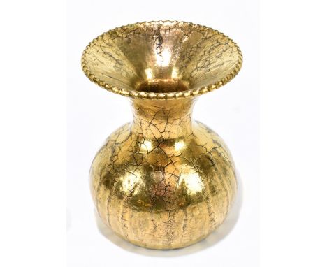 SIR EDMUND PARRY ELTON; an Elton ware bulbous vase with trumpet neck with a gold crackled glaze, signed to base, height 11.5c