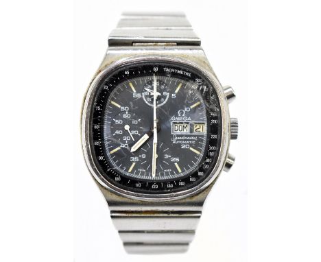 OMEGA; a mid-1970s ‘Television’ Speedmaster stainless steel wristwatch, with French day aperture, also date aperture and thre