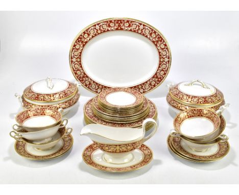 SPODE; a 'Renaissance' pattern dinner service comprising an oval meat plate, six dinner plates, five dessert plates, six side