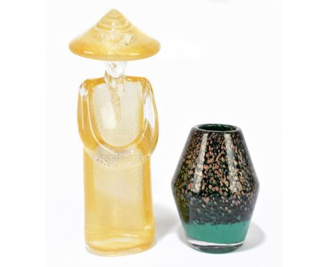 A Murano glass sculpture of a mandarin and a Scottish Art Glass vase, possibly Monart, height 10cm (2).Additional Information