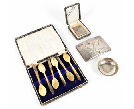 A Shanghai white metal cigarette case, decorated with bamboo shoots, the interior with engraved presentation ‘Presented to J.