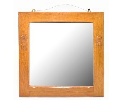 LYNDON HAMMELL OF HARNBY; a Cat and Mouseman oak wall mirror of square form, 46 x 45cm.