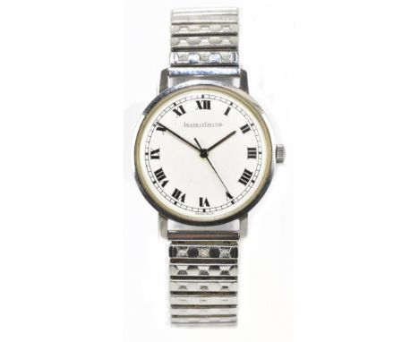 JAEGER LECOULTRE; a vintage stainless steel wristwatch with circular dial set with Roman numerals and case back no.1141311, e