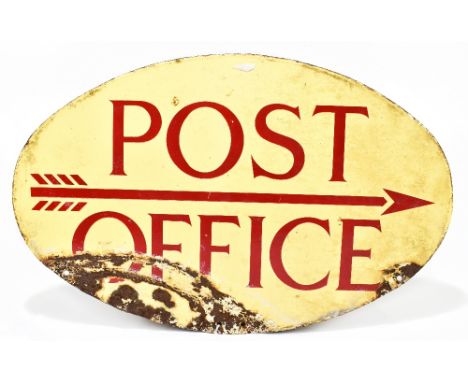 An original advertising double sided enamel sign of oval form, 'Post Office', approx. 29.5 x 45cm.Additional InformationThe s