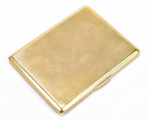 A 9ct yellow gold cigarette case of curved rectangular form with engine turned decoration and engraved with initials and insc