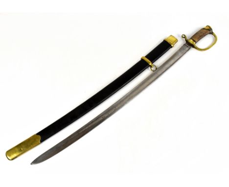 A cavalry type sword, with 76cm curved blade, dated 1896, and indistinctly marked, with brass hilt and grooved wood grip, in 