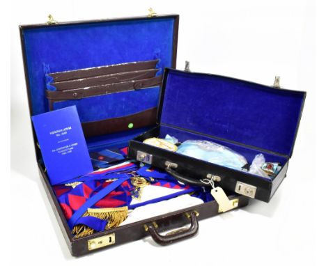 A small collection of East Lancashire Masonic regalia, including gilt metal and enamel jewels, medallions and aprons, etc.