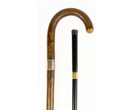 SWAINE-BRIGG; an early 20th century sword stick, with 70cm acid etched blade and hallmarked silver collar, London 1951, overa