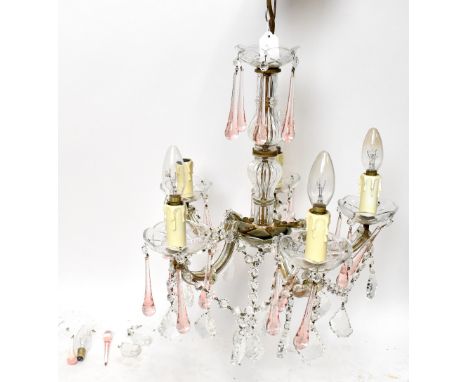 A contemporary brass cut and coloured glass ceiling light, diameter approx 38cm.