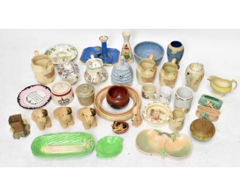 A collection of early 20th century decorative ceramics to include a Doulton Burslem porridge plate, an Art Deco vase decorate