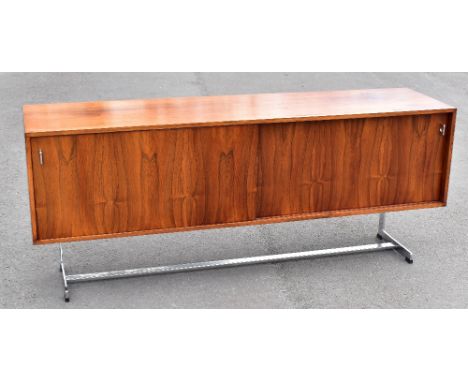 A mid century Danish rosewood sideboard, with two sliding cupboard doors, on chrome frame, height 76cm, width 184cm, depth 46