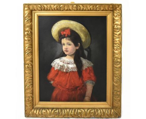UNATTRIBUTED; late 19th century oil on canvas, portrait of a girl wearing a hat, unsigned, 79 x 58cm, in ornate gilt frame.&n