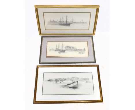 WILLIAM GELDART; limited edition print, Albert Docks, Liverpool, signed and numbered 506/600, 27cm x 63cm, framed and glazed,